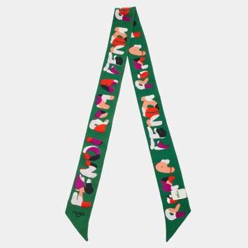 Pre Owned Fendi Green Fendi Roma Print Silk Bandeau 