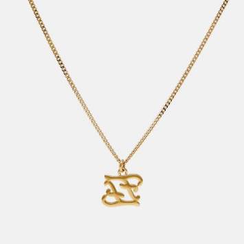 Pre Owned Fendi Karligraphy FF Gold Tone Necklace