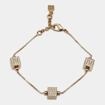 Pre Owned Fendi FF Crystal Cube  Gold Tone Station Bracelet