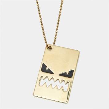 مملوكة مسبقًا Fendi  Monster Enamel Gold Tone Tag Necklace