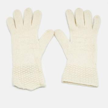 Pre Owned قفازات حياكة صوف كريمية من فندي صغير