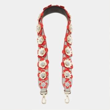 Pre Owned Fendi Multicolor Floral Applique Leather Shoulder Bag Strap