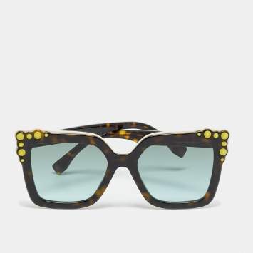 Pre Owned نظارة شمسية فندي FF0260/S مرصعة متدرجة بني سلحفاة/رمادي مربعة