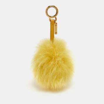 Pre Owned Fendi Pom Pom Yellow Fox Fur Bag Charm