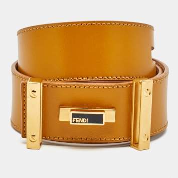 Pre Owned Fendi Peekaboo 85 CM Waist Belt Mustard Leather