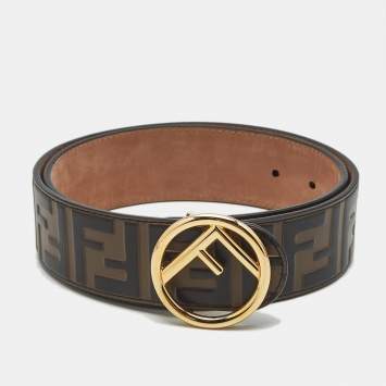 مملوكة مسبقًا Fendi F Logo 80 CM Buckle Belt Brown Zucca Embossed Leather