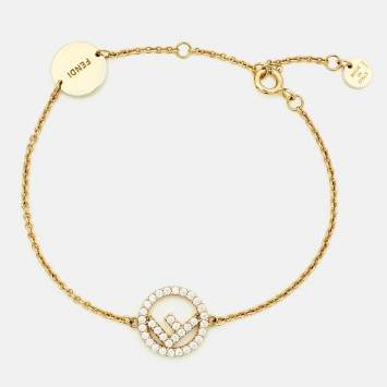 مملوكة مسبقًا Fendi F is Fendi Crystal Gold Tone Bracelet