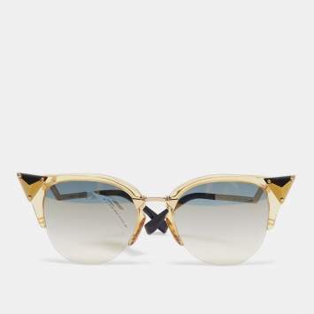 Pre Owned Fendi Gold Gradient FF0041/S Crystal Embellished Cat Eye Sunglasses 