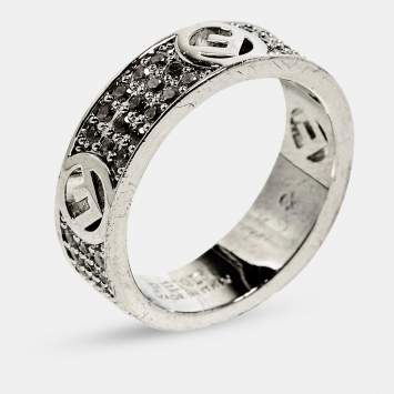 مملوكة مسبقًا Fendi  F is Fendi Crystal Pavé Silver Tone Band Ring Size 50