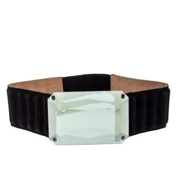 Pre Owned Fendi Black Suede Wide Mirror Buckle Belt Size 75