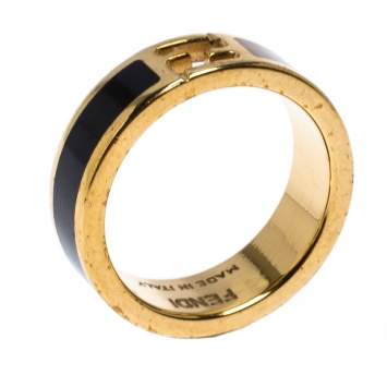 Pre Owned Fendi The Fendista Bi-color Enamel Gold Tone Band Ring Size 54.5