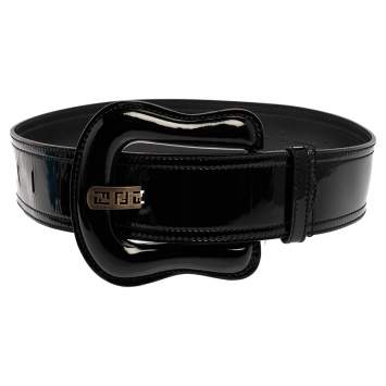 Pre Owned Fendi Black Patent Leather B Buckle Belt 80CM