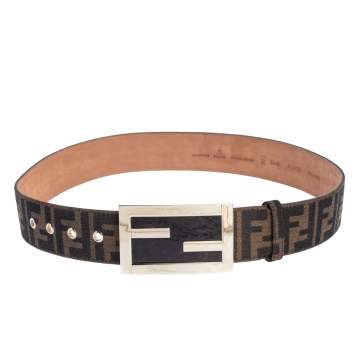 Pre Owned Fendi Brown Zucca Canvas FF Buckle Belt 85CM