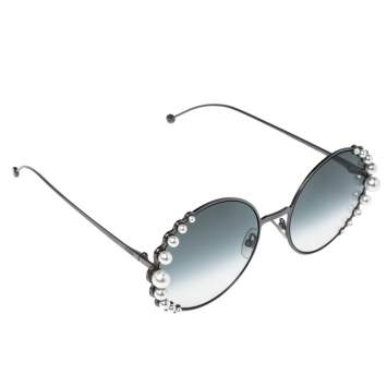 Pre Owned Fendi Faux Pearl/ Green Gradient FF0295 Round Sunglasses
