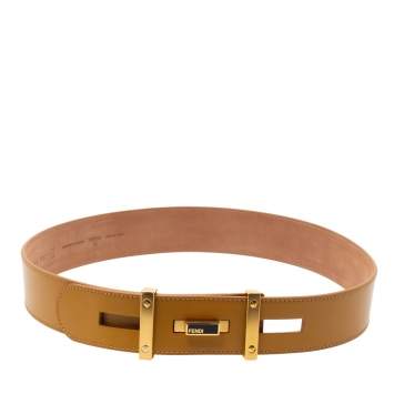 Pre Owned Fendi Mustard Cut Out Leather Belt 85CM