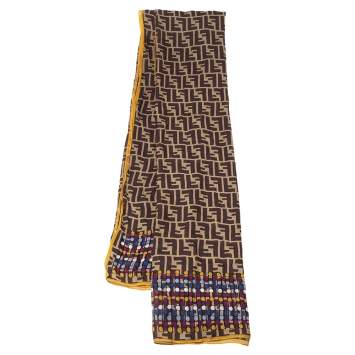 Pre Owned Fendi Brown Zucca Polka Dot Silk Scarf