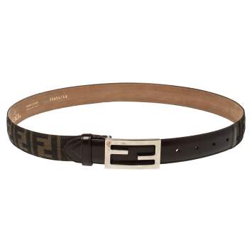 Pre Owned Fendi Tobacco Zucca Canvas FF Buckle Belt Size 95