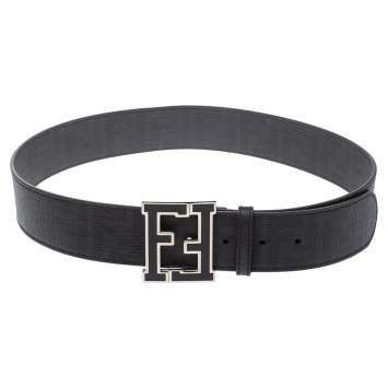 Pre Owned Fendi Black Zucca Canvas FF Buckle Belt Size 85
