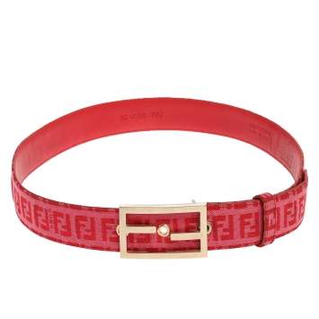Pre Owned Fendi Pink/Red Zucca Canvas FF Buckle Belt 80 CM