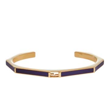 Pre Owned Fendi Purple Gold Tone Open Cuff Bracelet S
