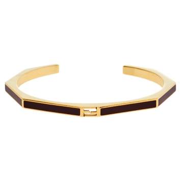 Pre Owned Fendi Burgundy Enamel Baguette Cuff Bracelet L