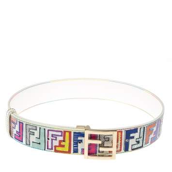 Pre Owned Fendi Multicolor Zucca Coated Canvas FF Logo Belt 80CM