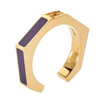 Pre Owned Fendi Purple Gold Tone Baguette Ring L