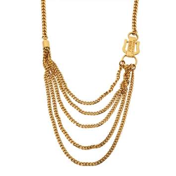 Pre Owned Fendi Chain Link Gold Tone Layered Necklace