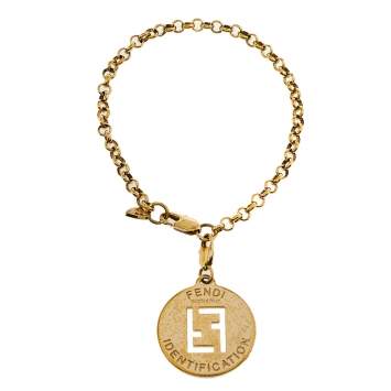 Pre Owned Fendi Identification Charm Gold Tone Bracelet