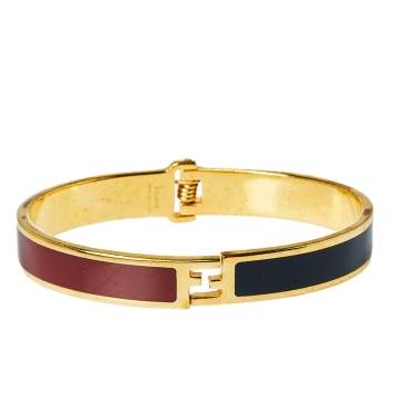 Pre Owned Fendi The Fendista Bicolor Enamel Gold Tone Bracelet M