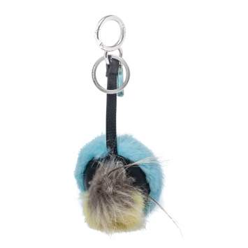 Pre Owned Fendi Green Bugs Eye Mink & Fox Fur Keyring/ Bag Charm