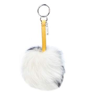 Pre Owned Fendi Monochrome Fox Fur Pom Pom Keyring/ Bag Charm