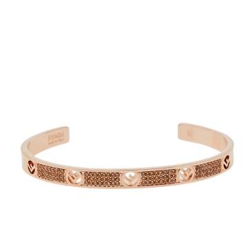 Pre Owned Fendi F is Fendi Crystal Rose Gold Tone Cuff Bracelet M