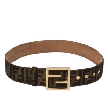 Pre Owned Fendi Brown Zucca Canvas FF Logo Belt 80CM