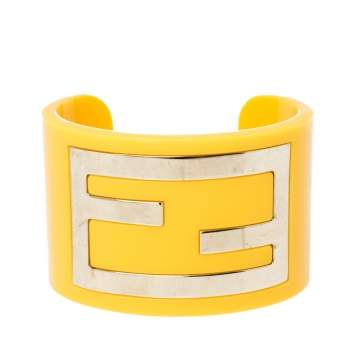 Pre Owned Fendi Yellow Resin Zucca Cuff Bracelet
