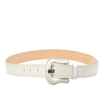 Pre Owned Fendi White Patent Leather Waist B Buckle Belt 95 CM