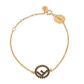 Pre Owned Fendi F is Fendi Black Crystal Gold Tone Bracelet
