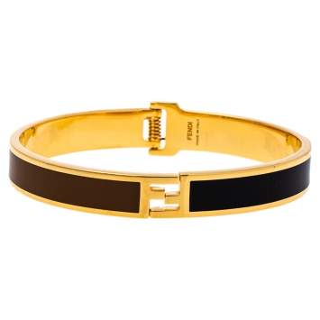 Pre Owned Fendi The Fendista Bicolor Enamel Gold Tone Bracelet S