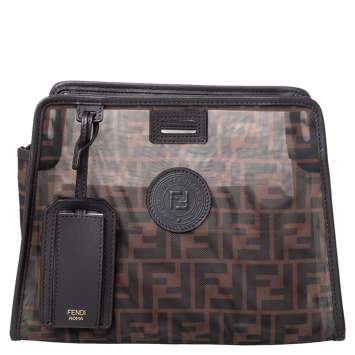 Pre Owned Fendi Brown Zucca Mesh and Leather Large Peekaboo Defender Pouch