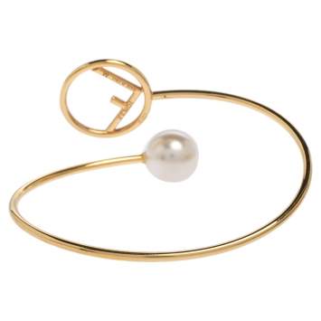 Pre Owned Fendi F is Fendi Faux Pearl Gold Tone Cuff Bracelet