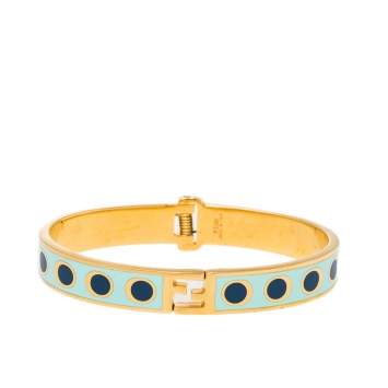 Pre Owned Fendi Fendista Blue Polka Dot Enamel Cuff Bracelet S