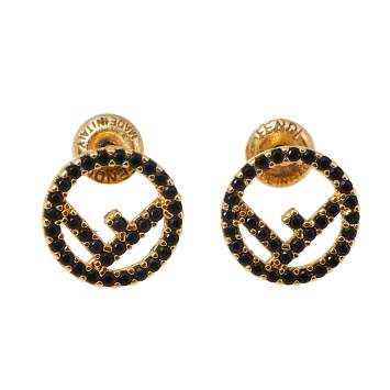 Pre Owned Fendi F is Fendi Black Crystal Stud Earrings