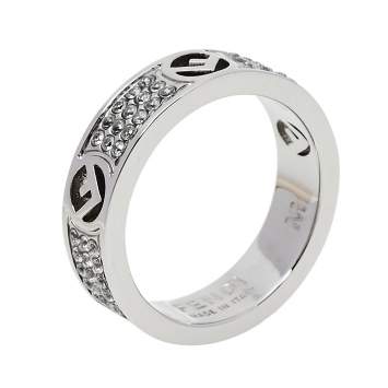 Pre Owned Fendi F Is Fendi Crystal Palladium Finished Band Ring M