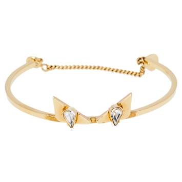 Pre Owned Fendi Monster Eyes Crystal Gold Tone Bracelet M