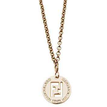Pre Owned Fendi Gold Tone Identification Pendant Chain Necklace
