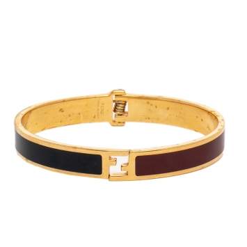 Pre Owned Fendi The Fendista Bicolor Enamel Gold Tone Bracelet L