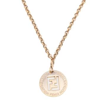 Pre Owned Fendi Collana Identification FF Gold Tone Pendant Necklace