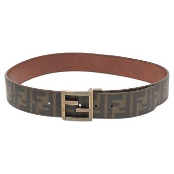 Pre Owned Fendi Brown Zucca Canvas FF Buckle Belt 85 CM