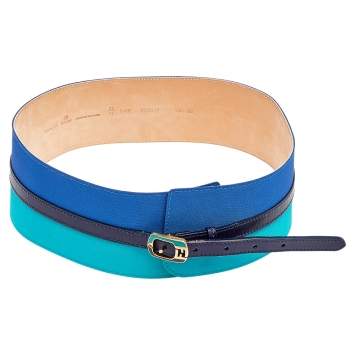 Pre Owned Fendi Multicolor Nylon and Leather Wide Waist Belt 85cm