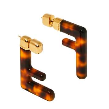 Pre Owned Fendi Brown Plexiglass Gold Tone FF Earrings